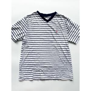 Boy's Ralph Lauren Navy and White Stripe V-Neck T-Shirt Size 14/16